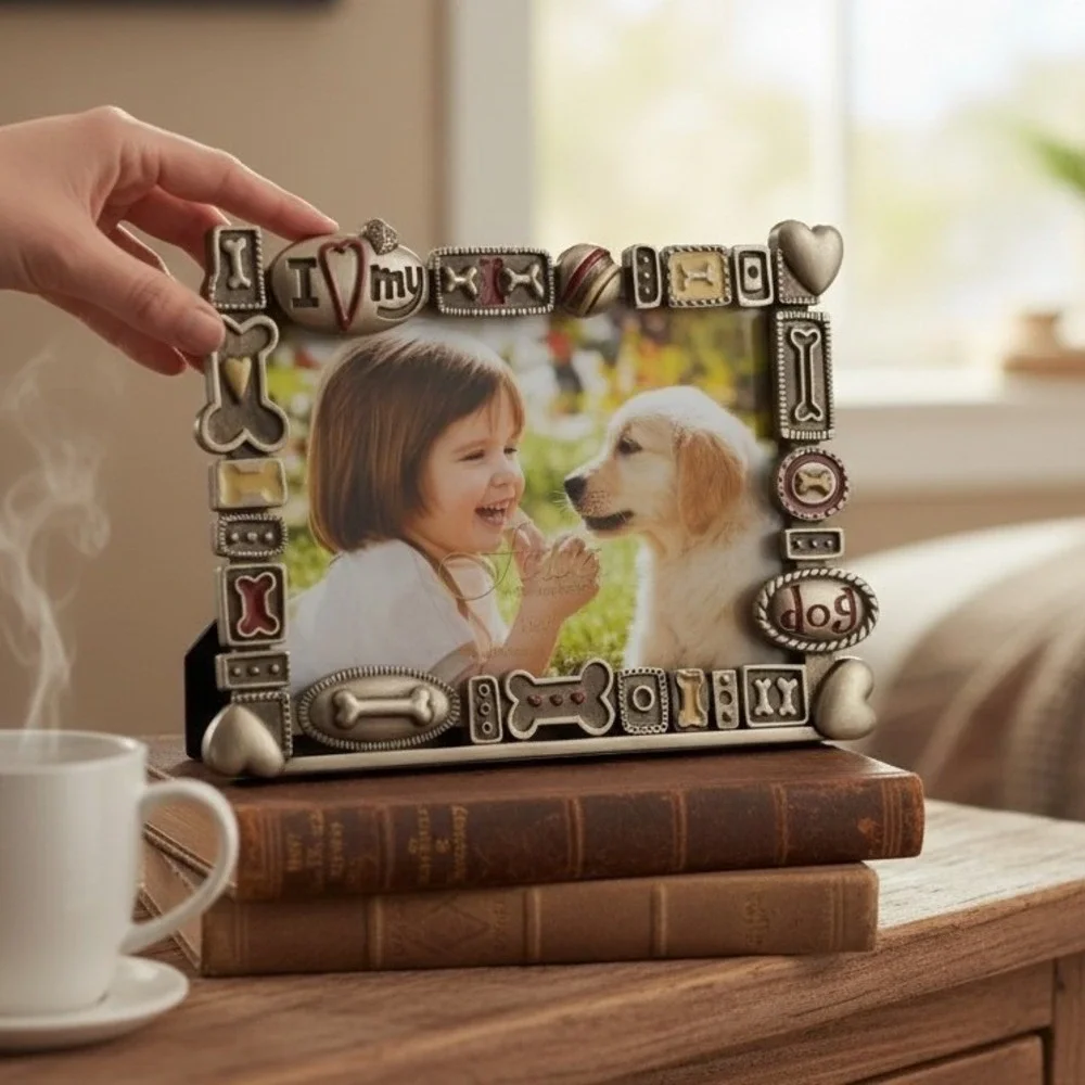 Fetco Home Decor Dog Photo Frame 4x6 Silver Pewter Metal I Love My Dog NIB